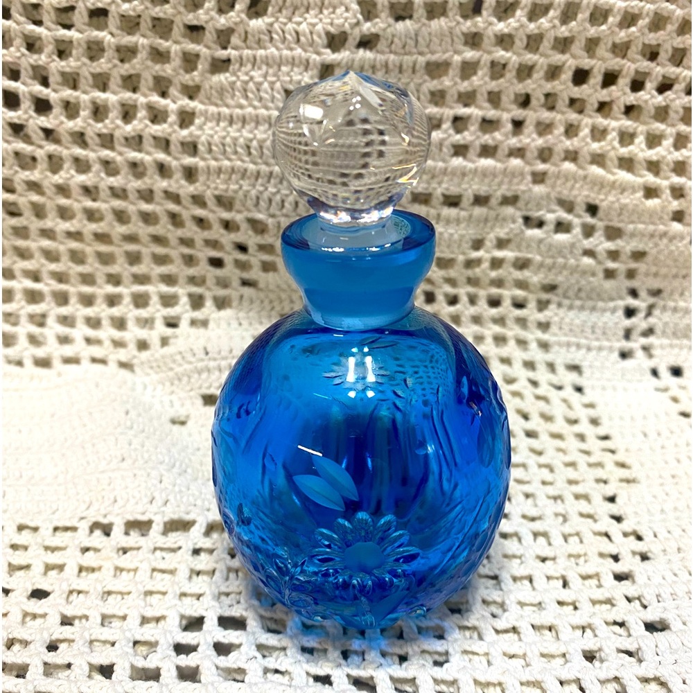 Blue “Crystal Clear” Perfume Bottle. Made in Hungary. 24% Lead Crystal